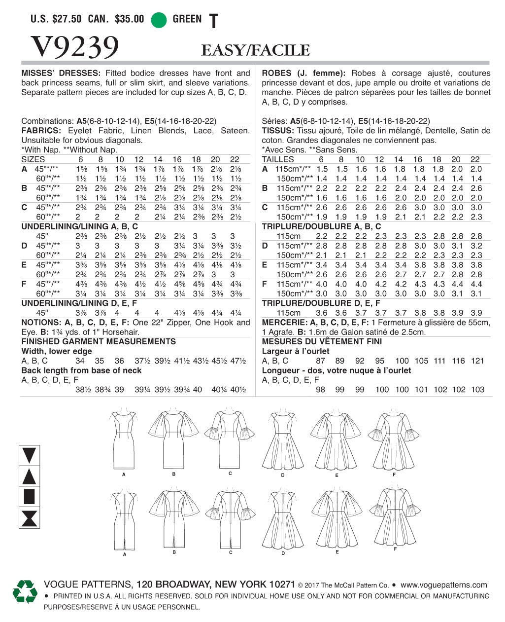 Vogue Dress Sewing Pattern V9239
