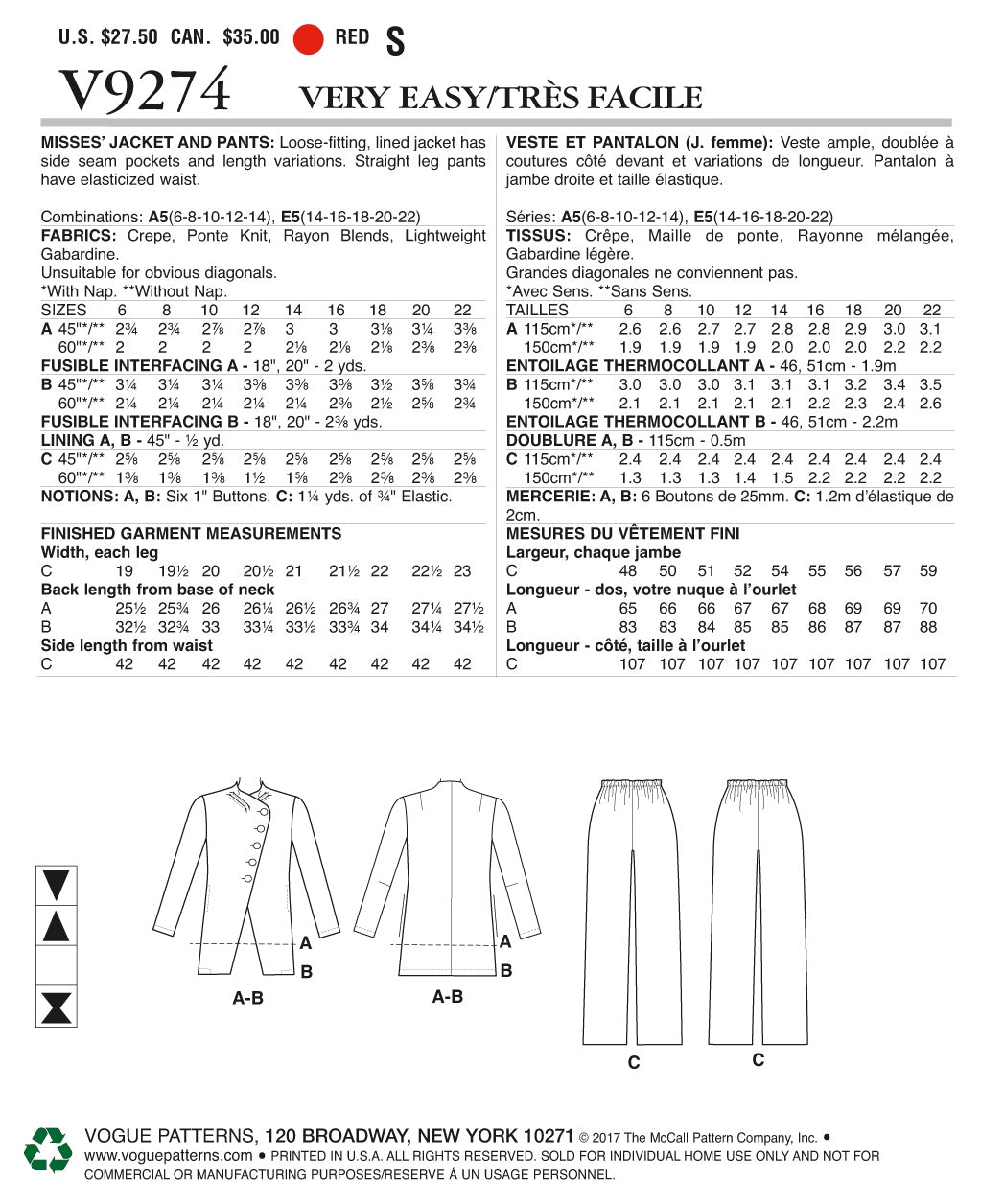 Vogue Casual Sewing Pattern V9274