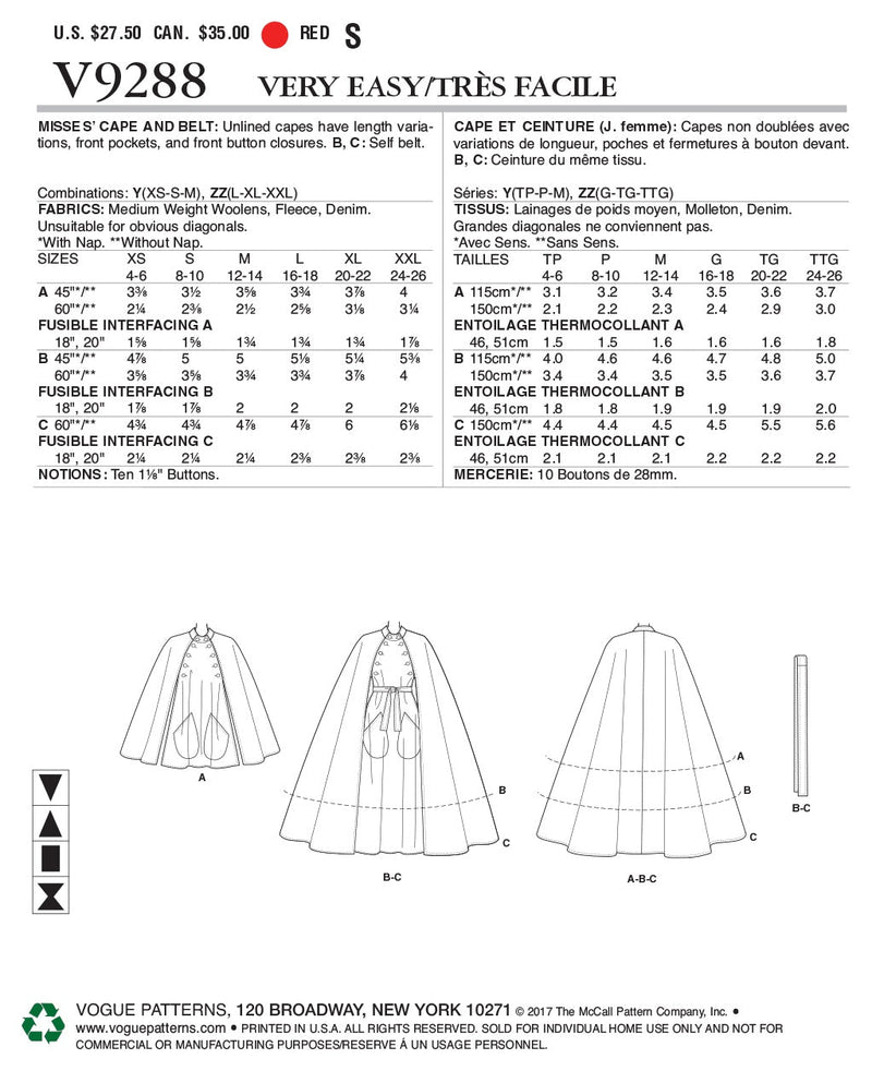 Vogue Outerwear Sewing Pattern V9288