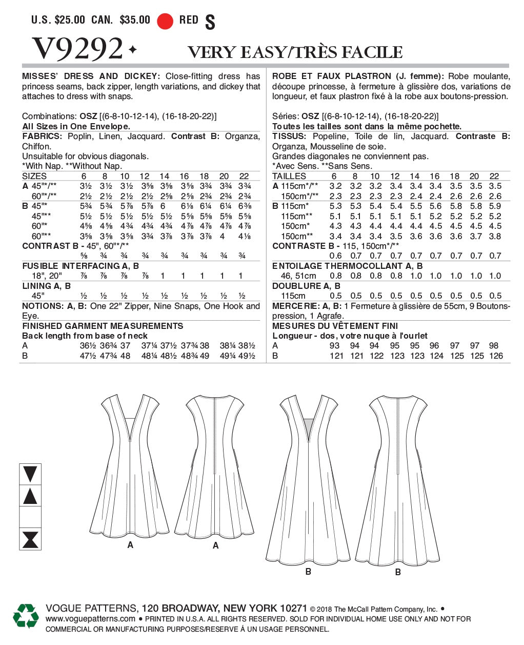 Vogue Misses Dress Sewing Pattern V9292OS
