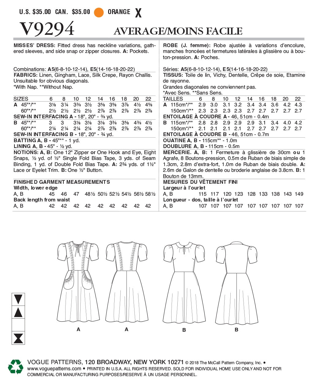 Vogue Dress Sewing Pattern V9294