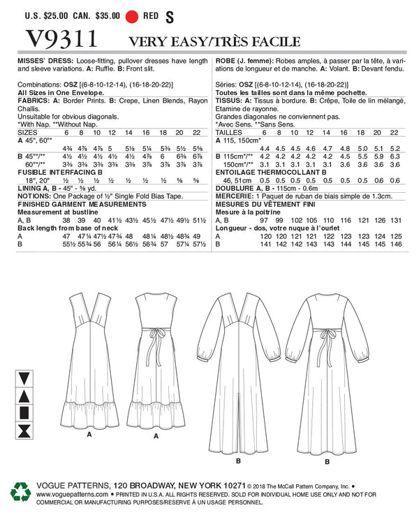 Vogue Misses Dress Sewing Pattern V9311