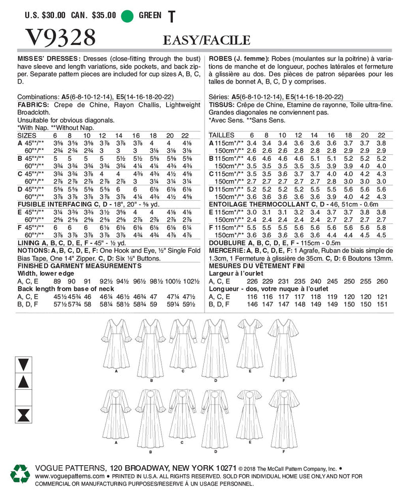 Vogue Dress Sewing Pattern V9328