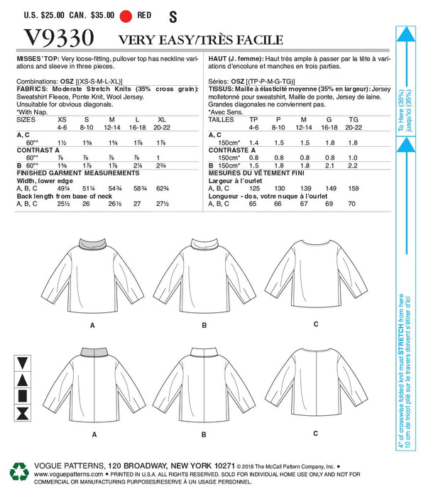Vogue Misses Top/Vest Top Sewing Pattern V9330
