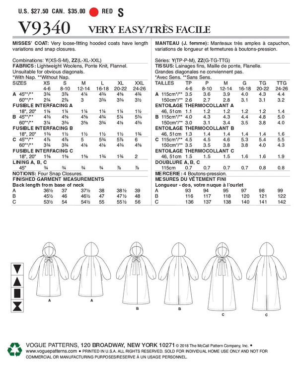 Vogue Outerwear Sewing Pattern V9340