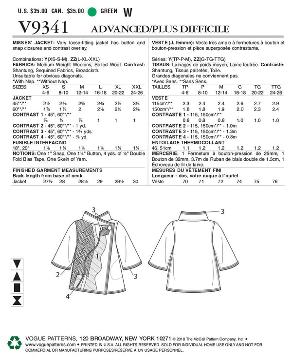 Vogue Jacket Sewing Pattern V9341