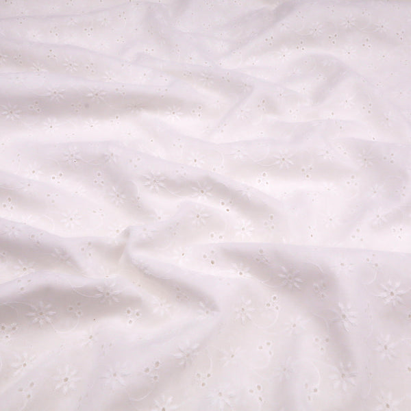 Valerie White Eyelet Cotton Embroidery Dressmaking Fabric - Blossom Vine