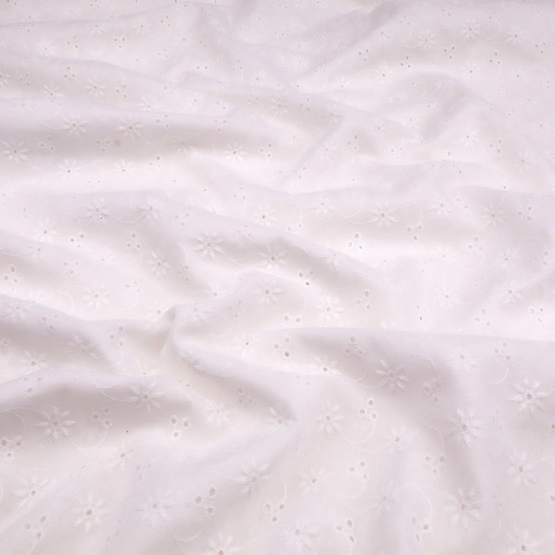 Valerie White Eyelet Cotton Embroidery Dressmaking Fabric - Blossom Vine