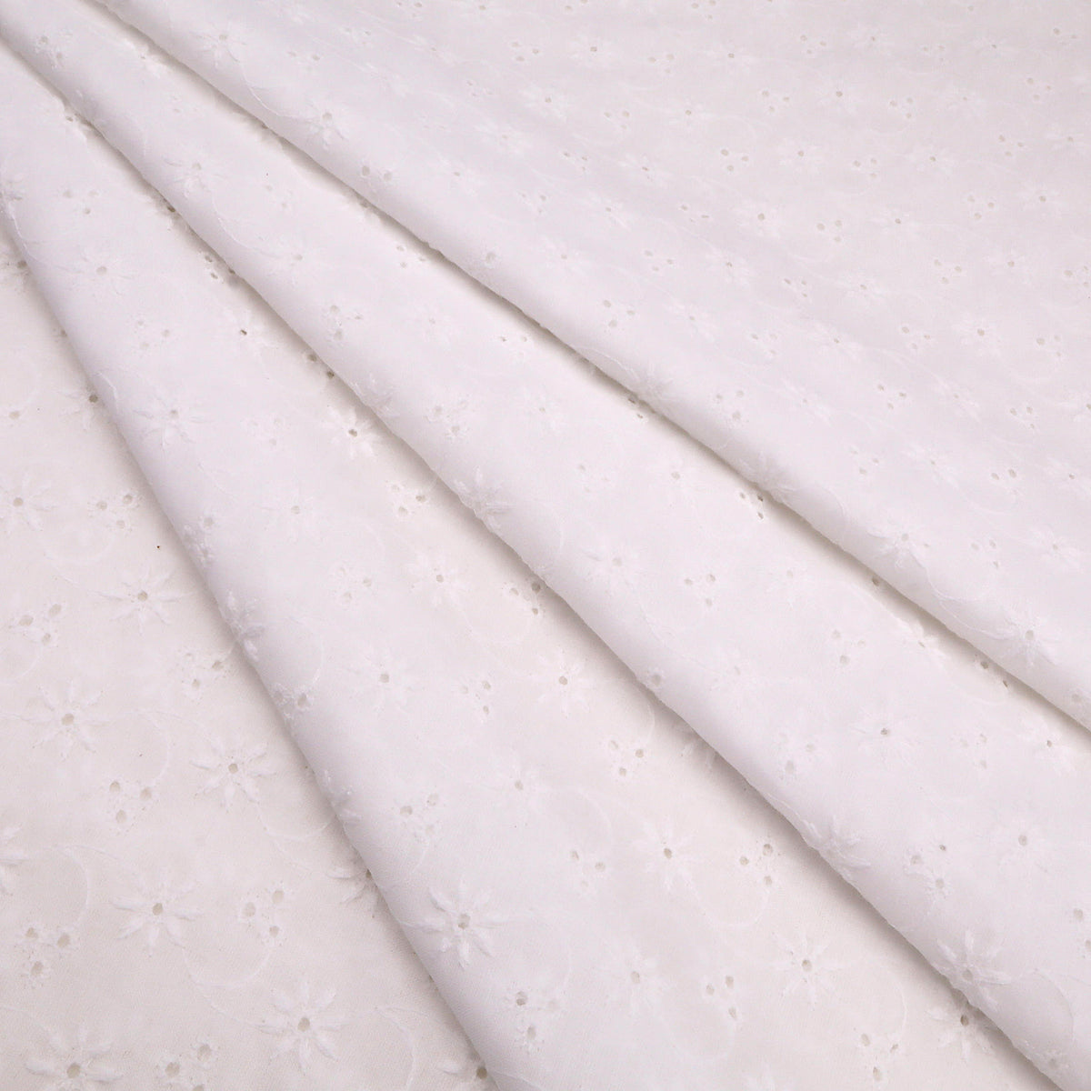 Valerie White Eyelet Cotton Embroidery Dressmaking Fabric - Blossom Vine