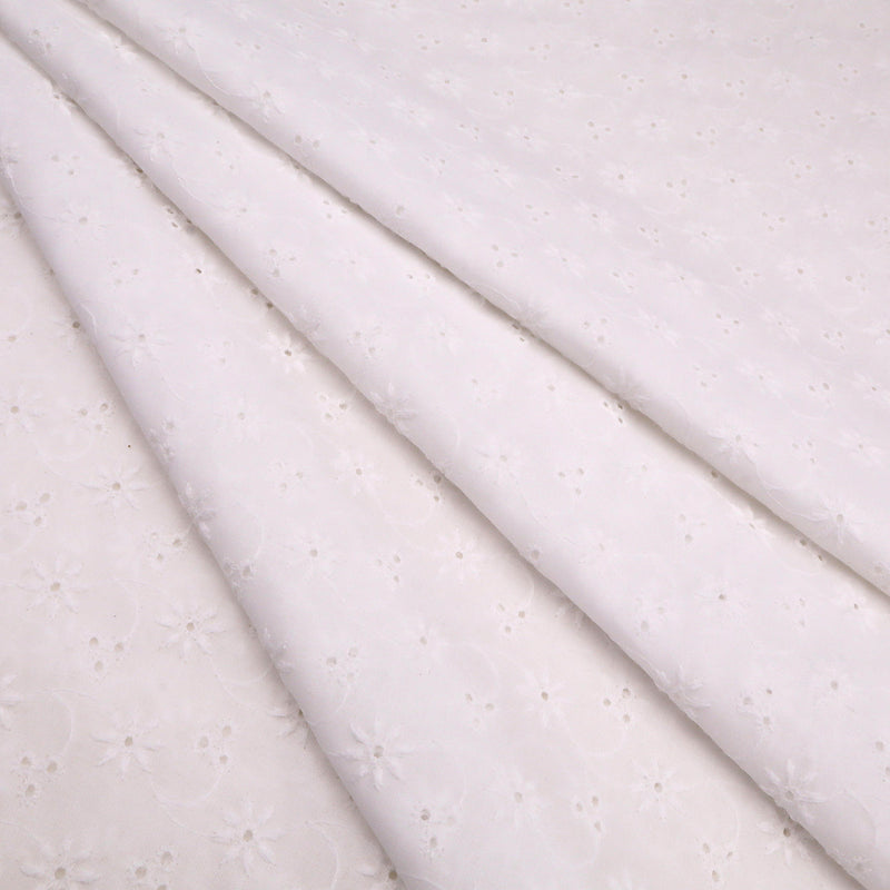 Valerie White Eyelet Cotton Embroidery Dressmaking Fabric - Blossom Vine