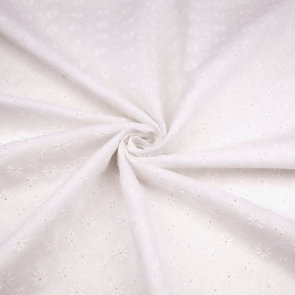 Valerie White Eyelet Cotton Embroidery Dressmaking Fabric - Blossom Vine