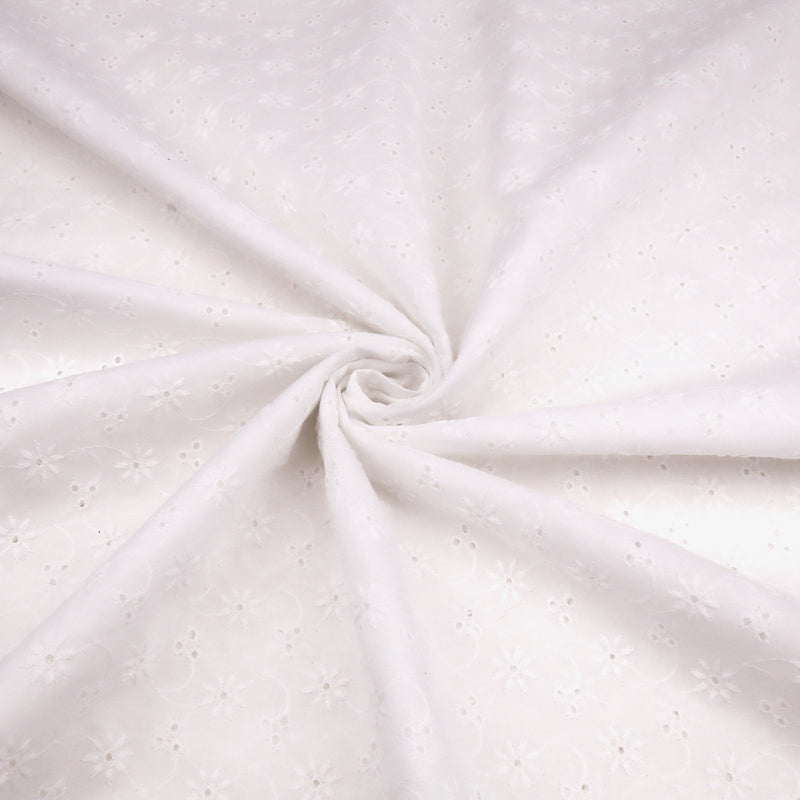 Valerie White Eyelet Cotton Embroidery Dressmaking Fabric - Blossom Vine