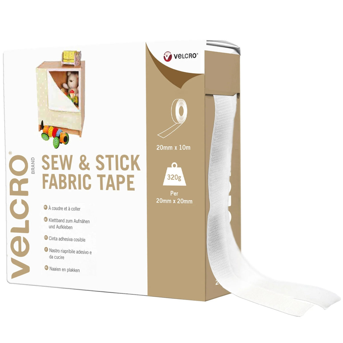 VELCRO® Brand Sew & Stick Tape | Hook & Loop Fastener | Dual-Use for Fabric & Hard Surfaces - 20mm Wide White