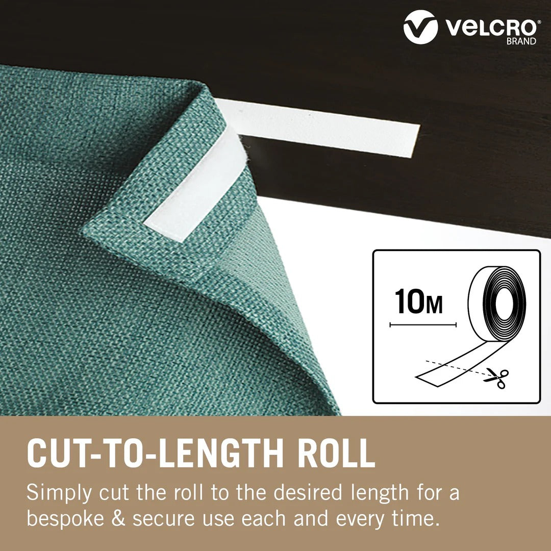 VELCRO® Brand Sew & Stick Tape | Hook & Loop Fastener | Dual-Use for Fabric & Hard Surfaces - 20mm Wide White