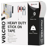 VELCRO® Brand Heavy Duty Stick On Tape | Industrial Strength Extra Strong Adhesive - 50mm Wide White