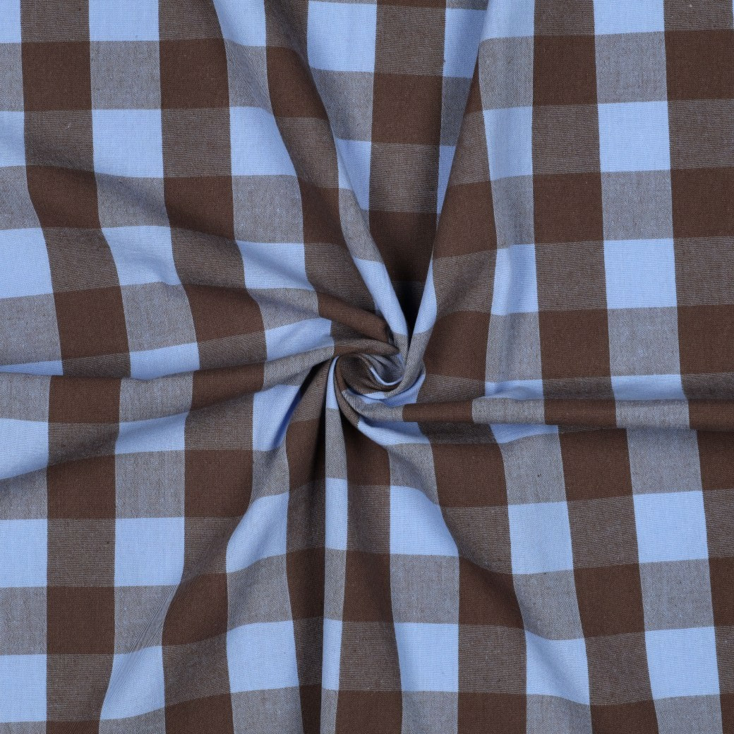 Verona Checked Yarn-Dyed Cotton Dressmaking Fabric - Blue & Brown