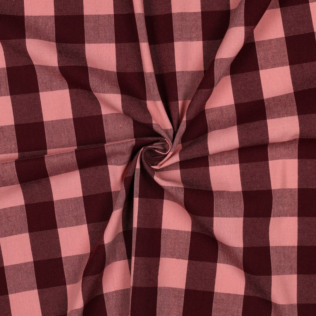 Verona Checked Yarn-Dyed Cotton Dressmaking Fabric - Burgundy & Pink