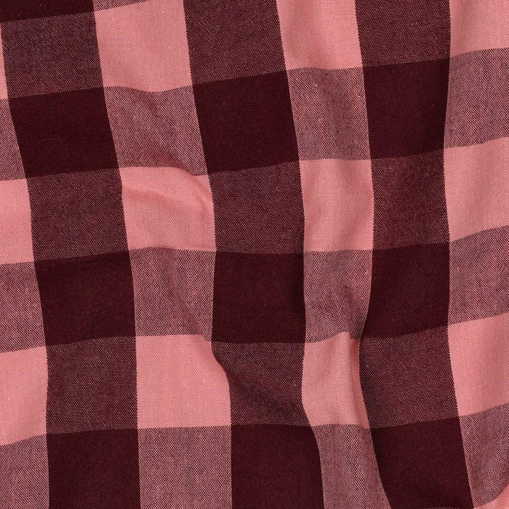 Verona Checked Yarn-Dyed Cotton Dressmaking Fabric - Burgundy & Pink