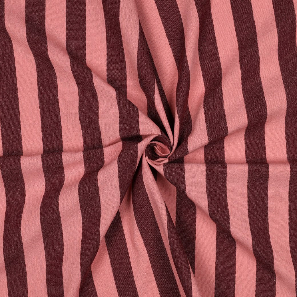 Verona Striped Yarn-Dyed Cotton Dressmaking Fabric - Burgundy & Pink