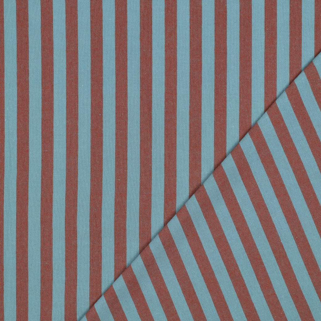 Verona Striped Yarn-Dyed Cotton Dressmaking Fabric - Teal & Brown