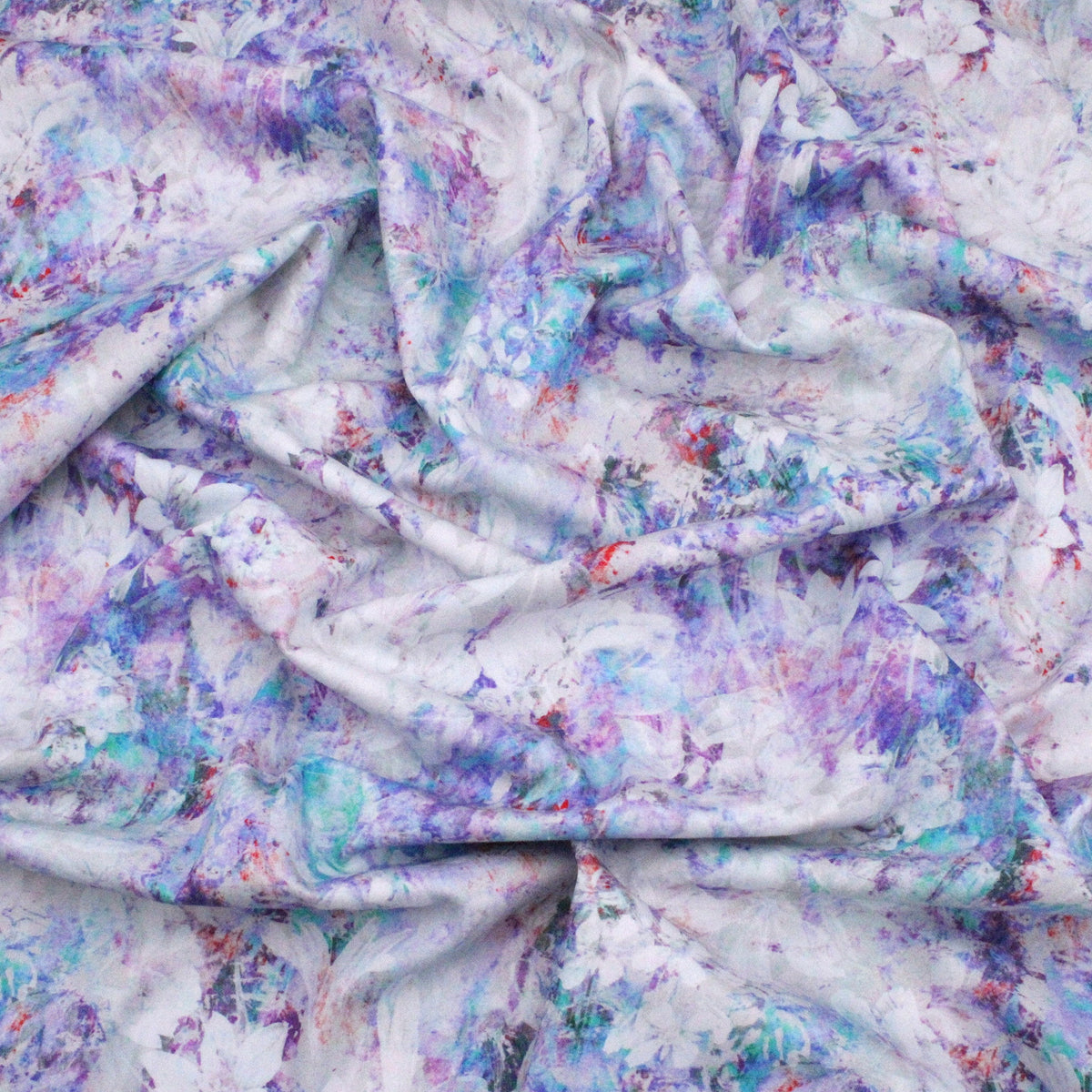Watercolour Flowers Cotton Poplin Dressmaking Fabric - Lilac