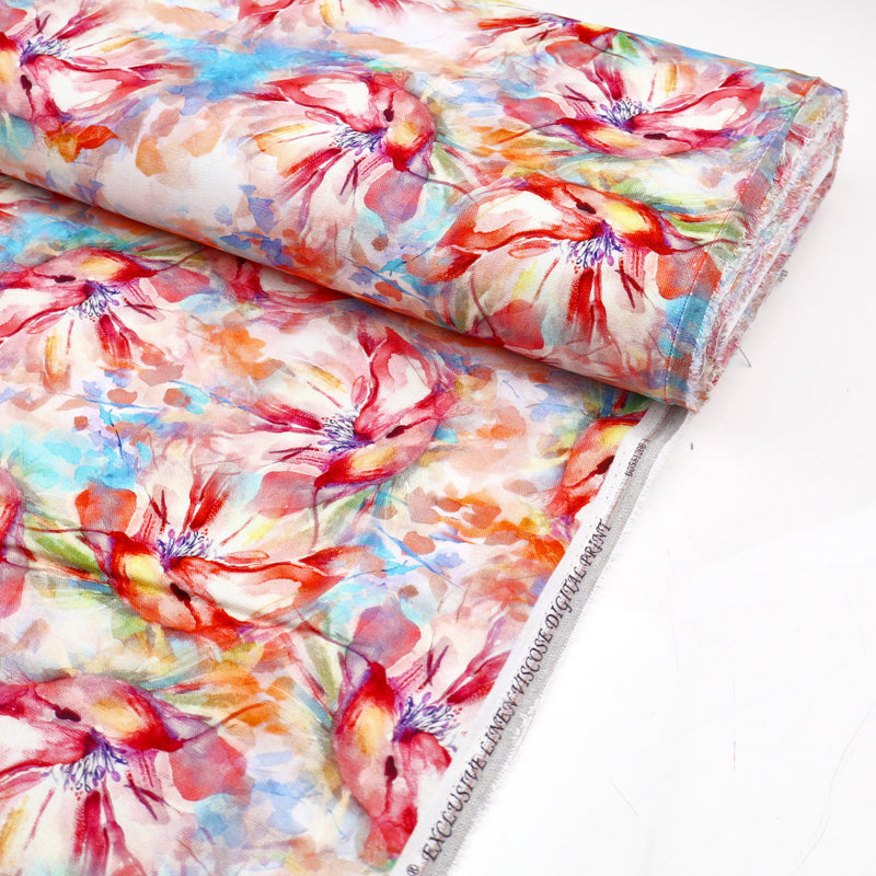 Watercolour Viscose Linen Floral Printed Dressmaking Fabric - Coloured   Lullabee Fabrics