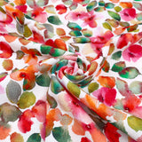 Watercolour Viscose Linen Floral Printed Dressmaking Fabric - Pink & Orange