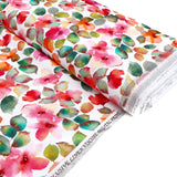 Watercolour Viscose Linen Floral Printed Dressmaking Fabric - Pink & Orange