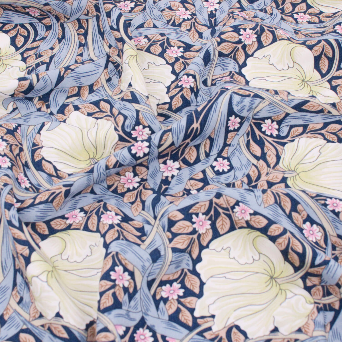 William Morris Viscose Challis Dressmaking Fabric - Pimpernel Blue Willow