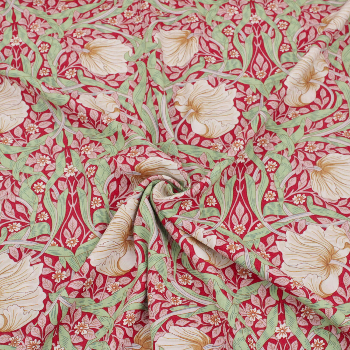 William Morris Viscose Challis Dressmaking Fabric - Pimpernel Red Willow