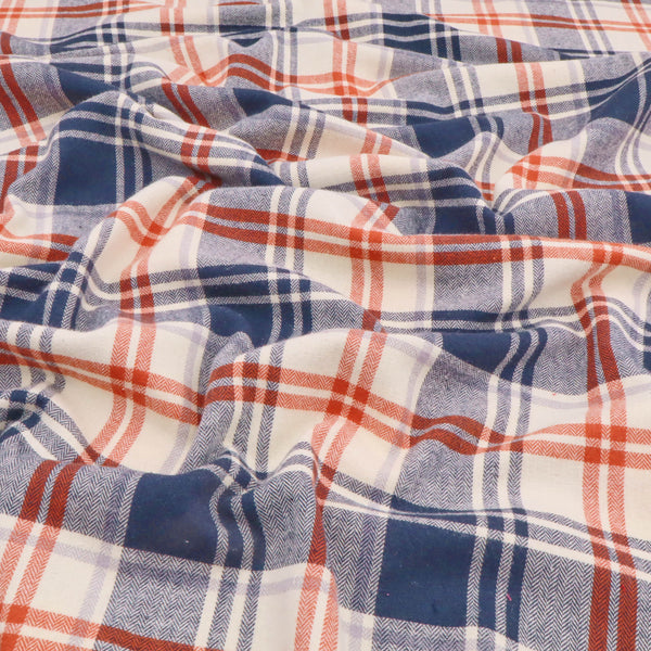 Wisteria Cotton Flannel Yard Dyed Brushed Checked Dressmaking Fabric - Navy Brique