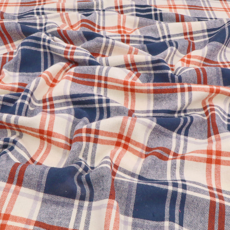Wisteria Cotton Flannel Yard Dyed Brushed Checked Dressmaking Fabric - Navy Brique