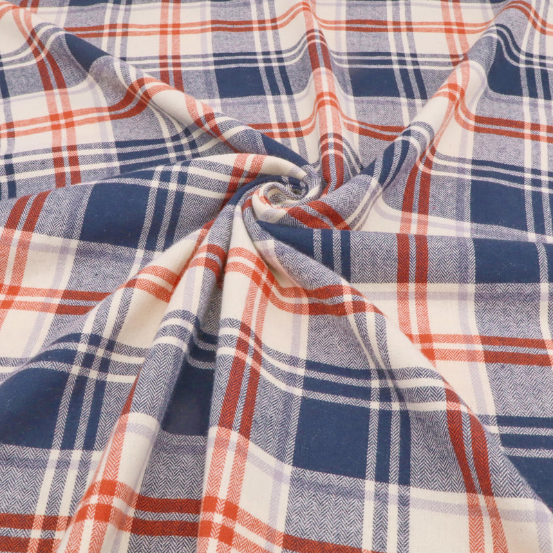 Wisteria Cotton Flannel Yard Dyed Brushed Checked Dressmaking Fabric - Navy Brique