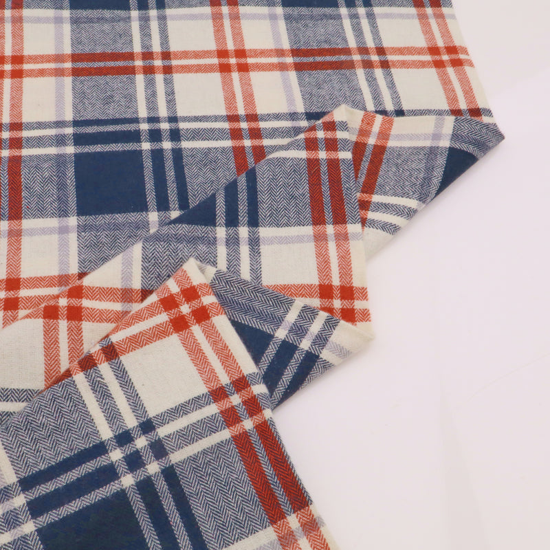 Wisteria Cotton Flannel Yard Dyed Brushed Checked Dressmaking Fabric - Navy Brique