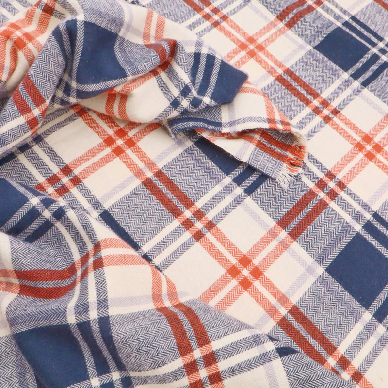 Wisteria Cotton Flannel Yard Dyed Brushed Checked Dressmaking Fabric - Navy Brique