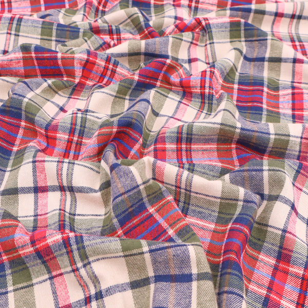 Wisteria Cotton Flannel Yard Dyed Brushed Checked Dressmaking Fabric - Red Olive