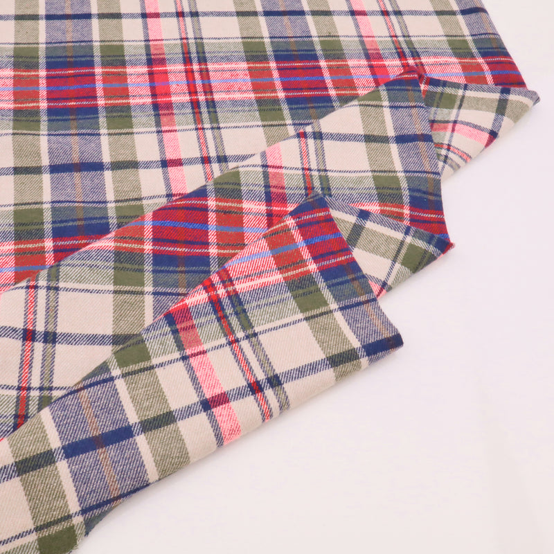 Wisteria Cotton Flannel Yard Dyed Brushed Checked Dressmaking Fabric - Red Olive