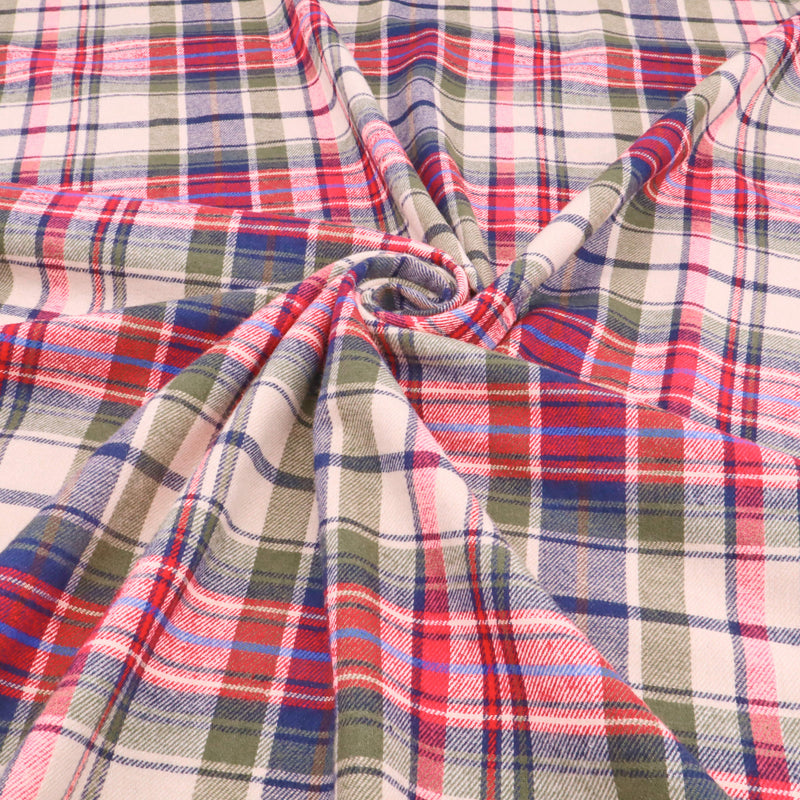 Wisteria Cotton Flannel Yard Dyed Brushed Checked Dressmaking Fabric - Red Olive