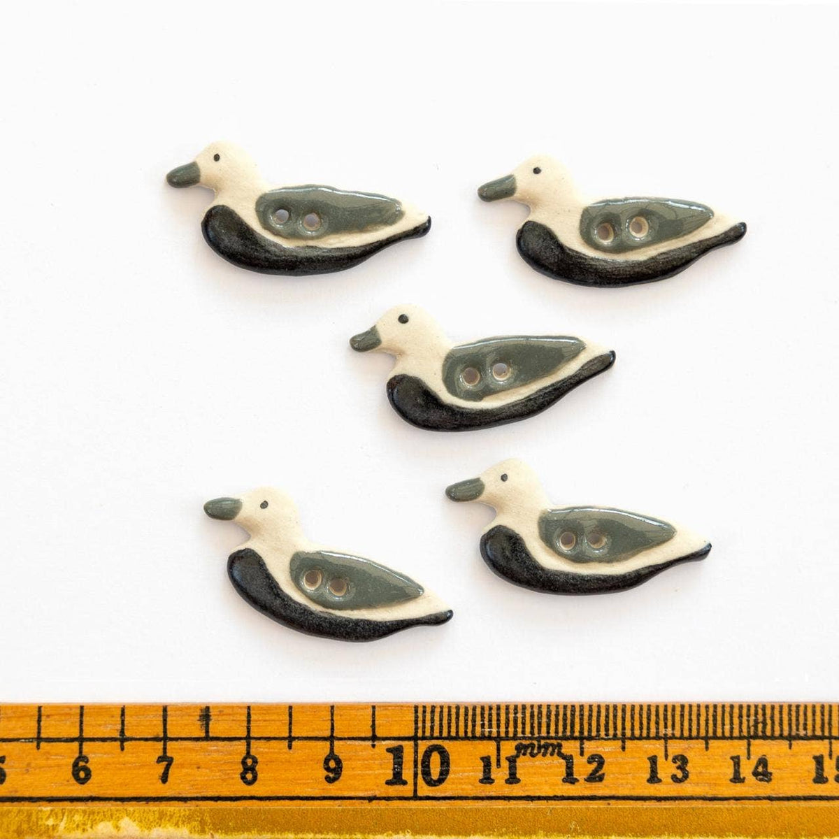 Handmade Sewing Buttons - 5 Grey Ducks