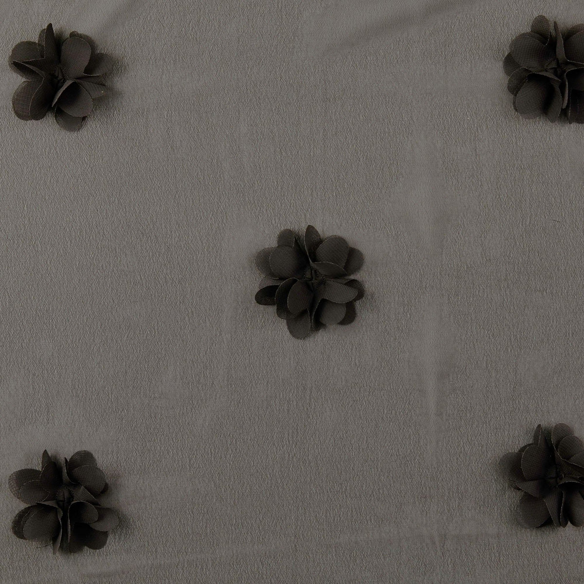 Chiffon Flower Applique Sheer Designer Dressmaking Fabric - Black