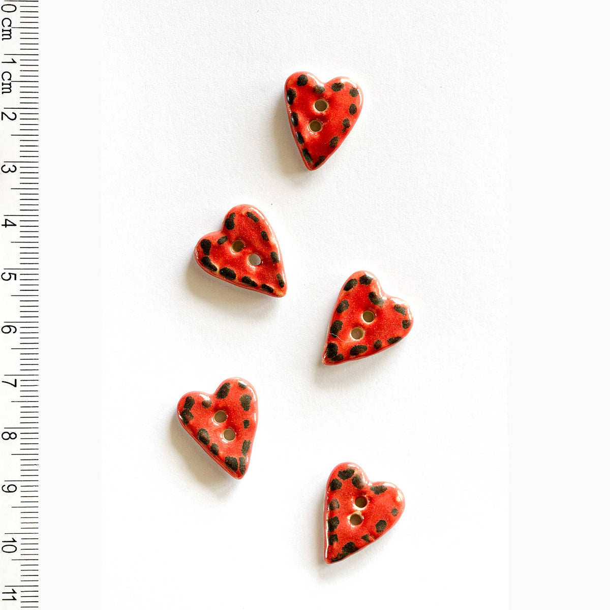 Handmade Sewing Buttons - Red Heart with Black Stitching