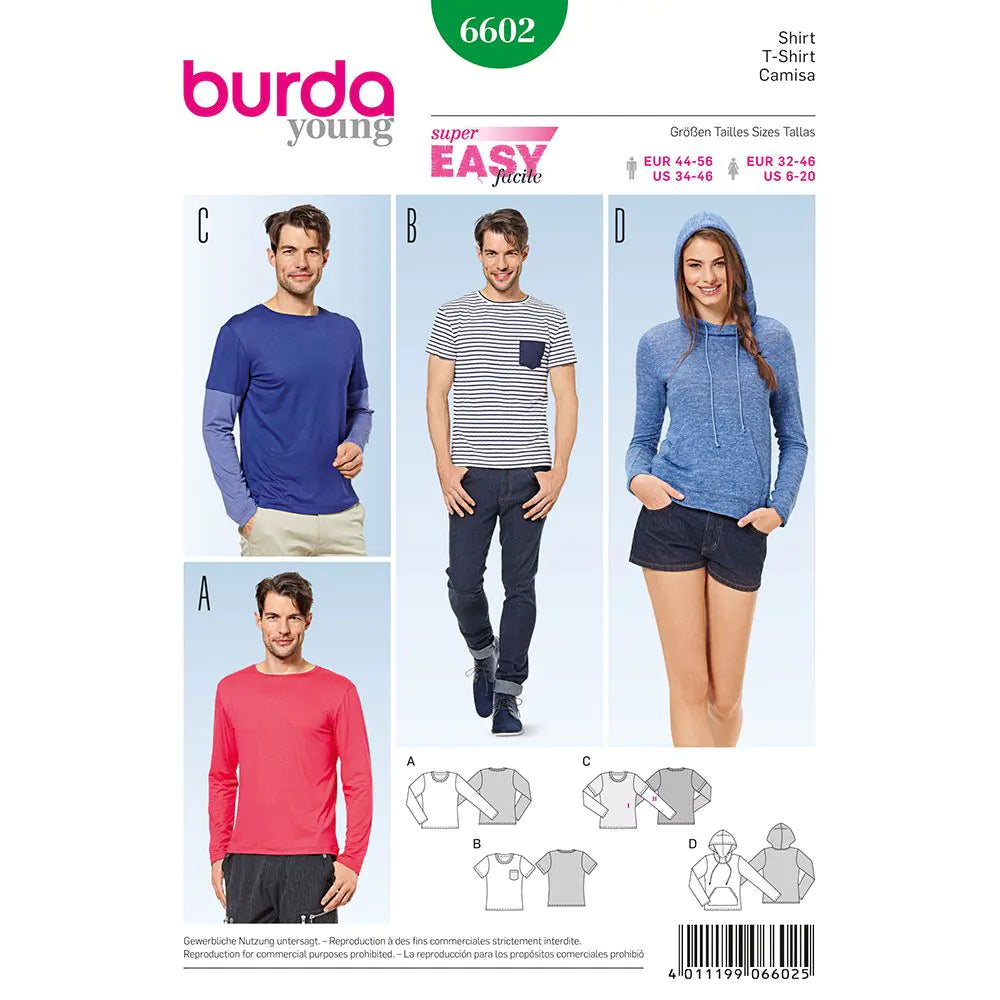 Burda Style Unisex Shirt Sewing Pattern for Stylish Creations B6602