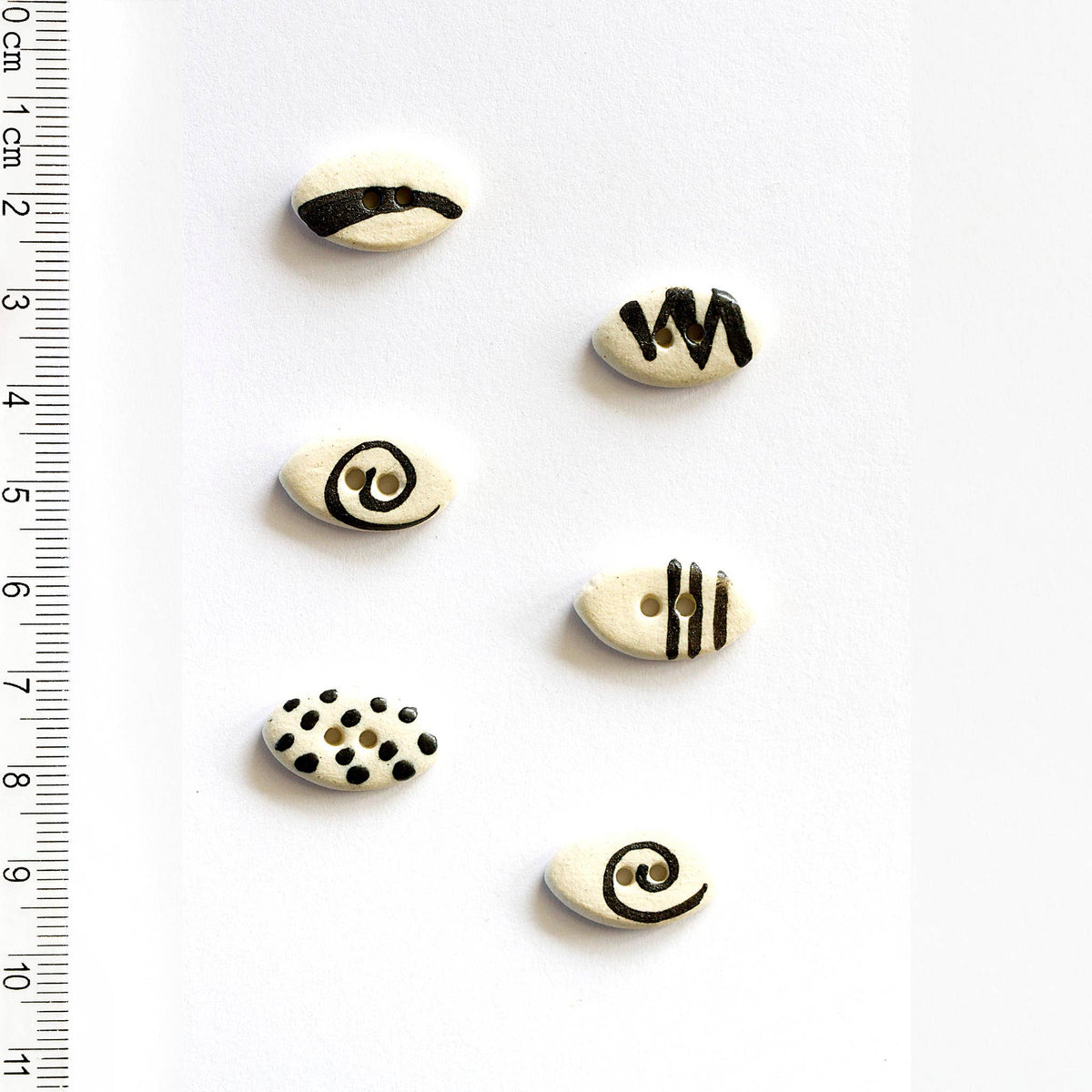 Handmade Sewing Buttons - Geometric Ovals Black and White Mixed Pattern