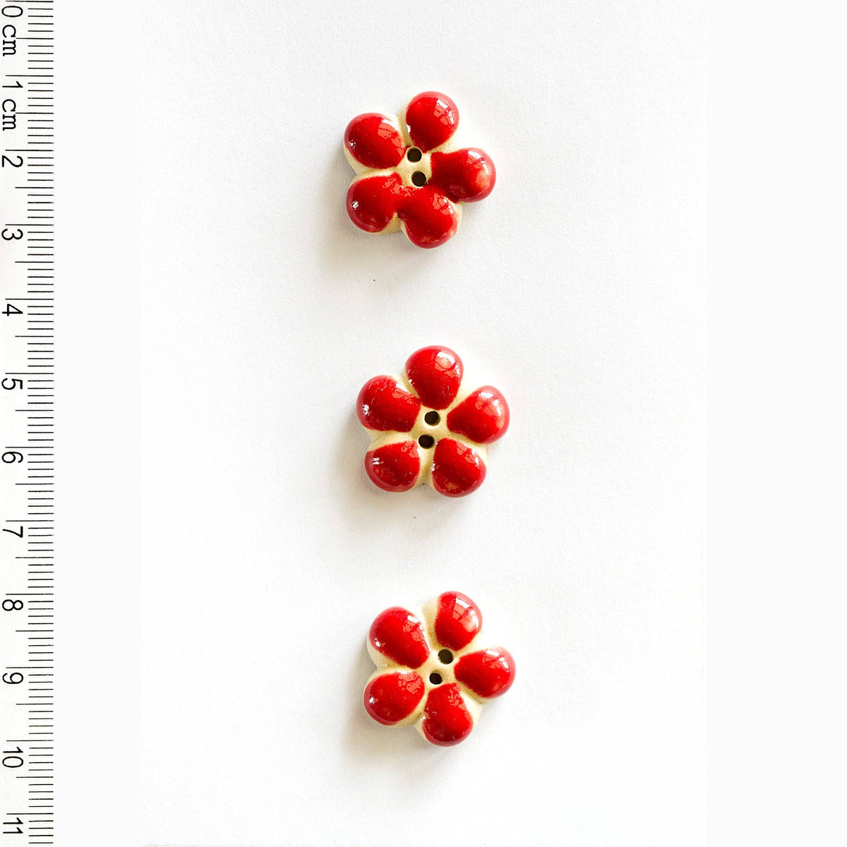 Handmade Sewing Buttons - Red Flower