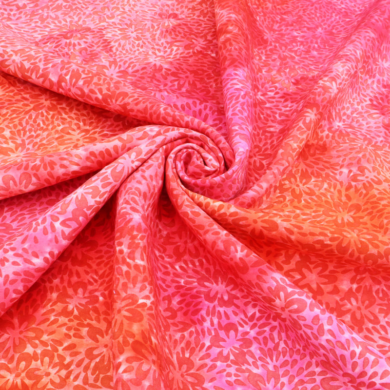 Batik Handcrafted Viscose Dressmaking Fabric - Red Flower