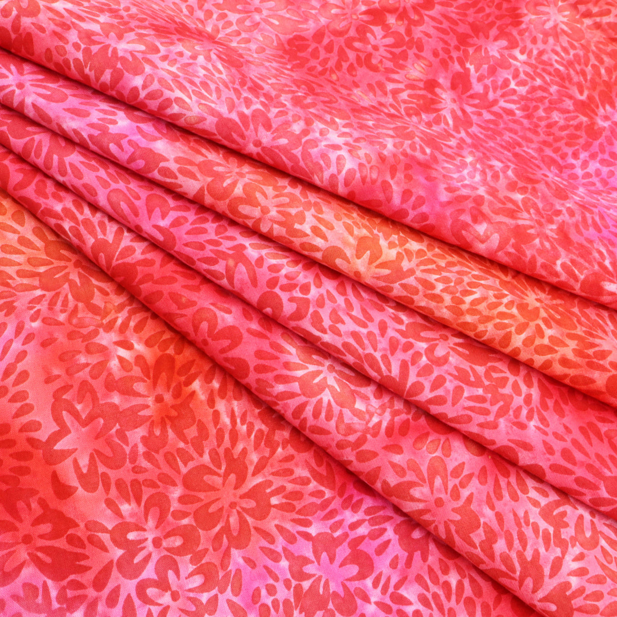 Batik Handcrafted Viscose Dressmaking Fabric - Red Flower