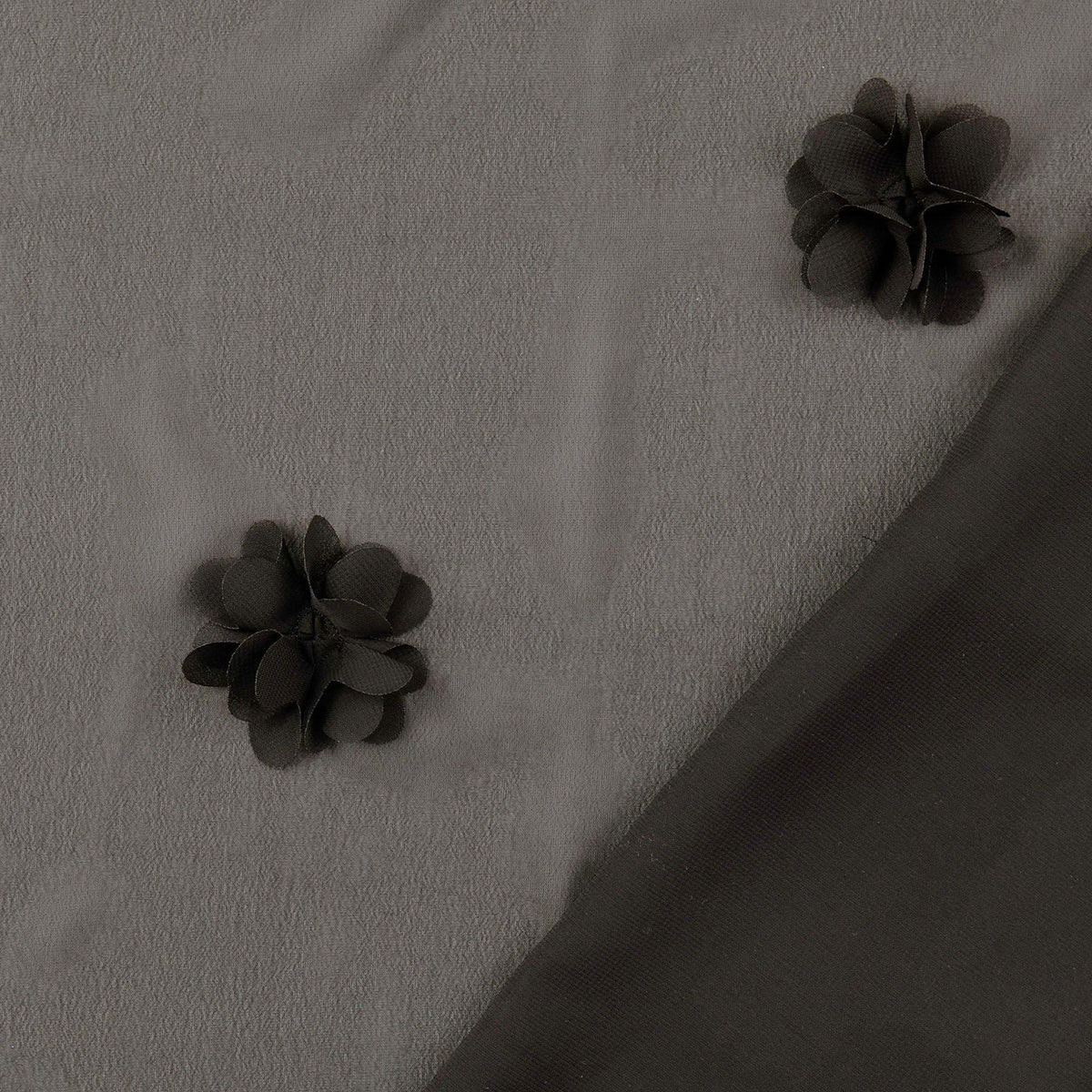 Chiffon Flower Applique Sheer Designer Dressmaking Fabric - Black