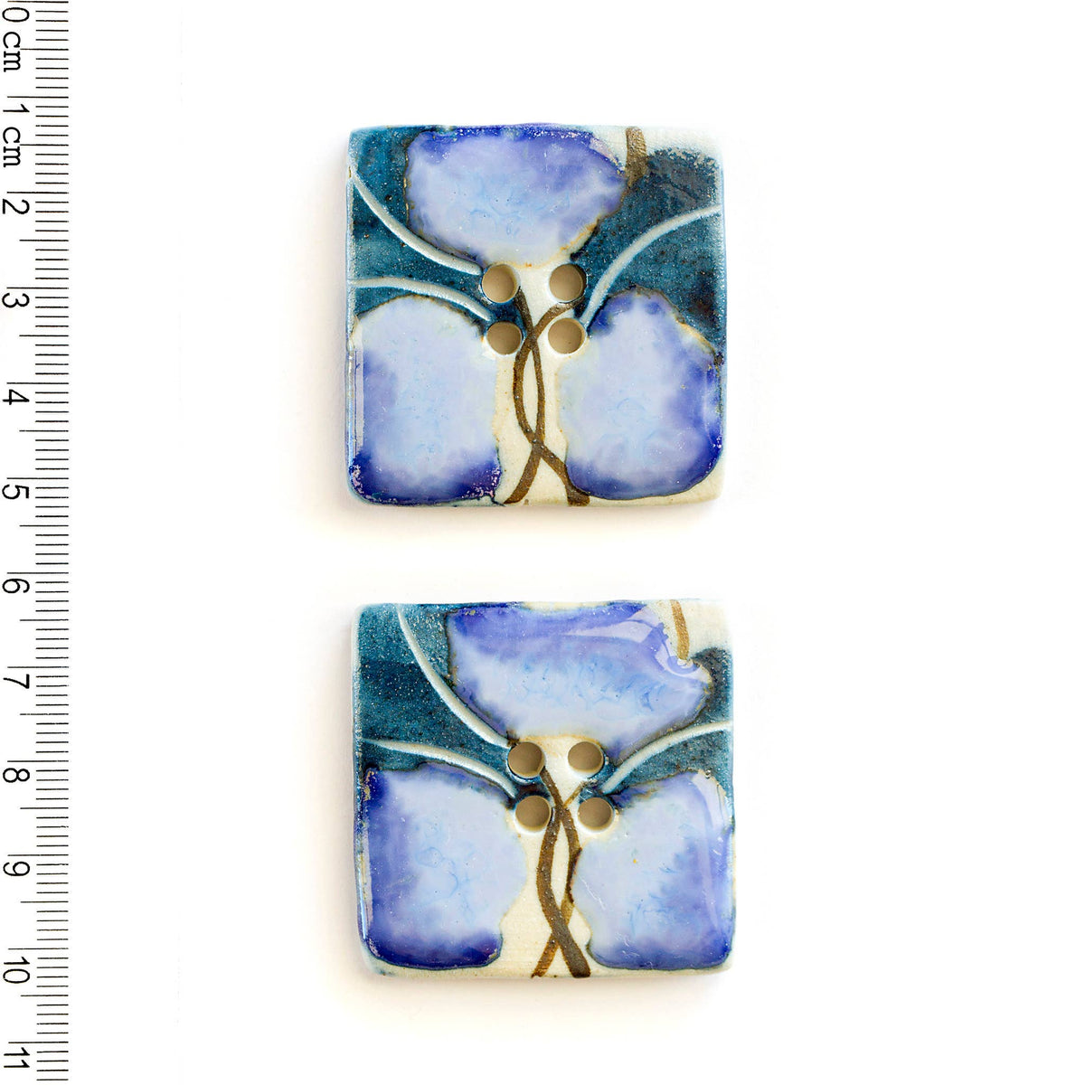 Handmade Sewing Buttons - Large Blue Floral Statement Squares