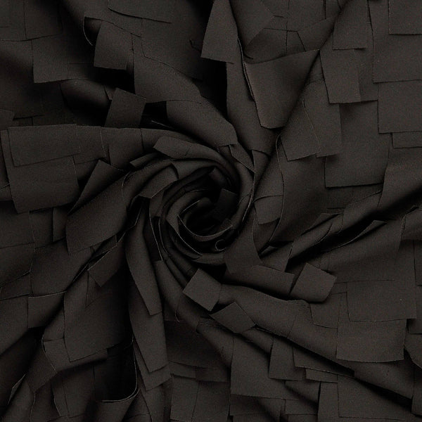 Chiffon Crepe Fringed Rectangles Designer Dressmaking Fabric - Black