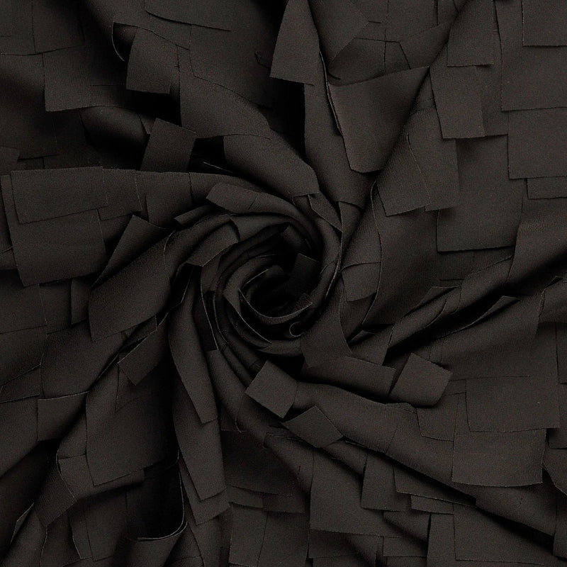 Chiffon Crepe Fringed Rectangles Designer Dressmaking Fabric - Black
